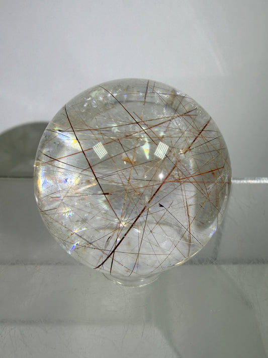 Rutile And Tourmaline Quartz Sphere. 39mm. Amazing Combination Of Red Rutile And Tourmaline. Very Rare Display Sphere