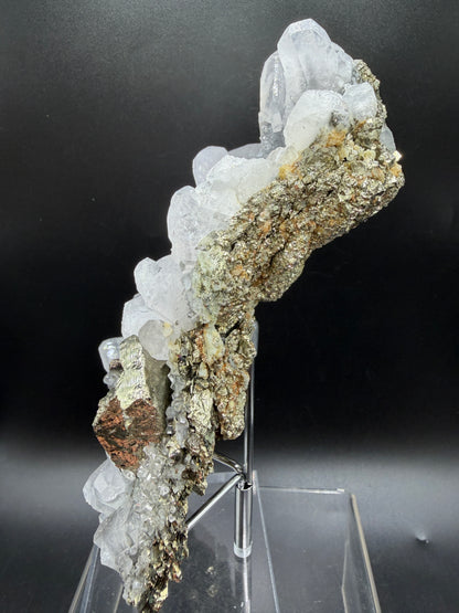 Pyrite And Mangano Calcite Display Specimen. Large High Quality Pyrite And UV Reactive Calcite From Peru. Amazing Rare Multi Mineral Specimen.