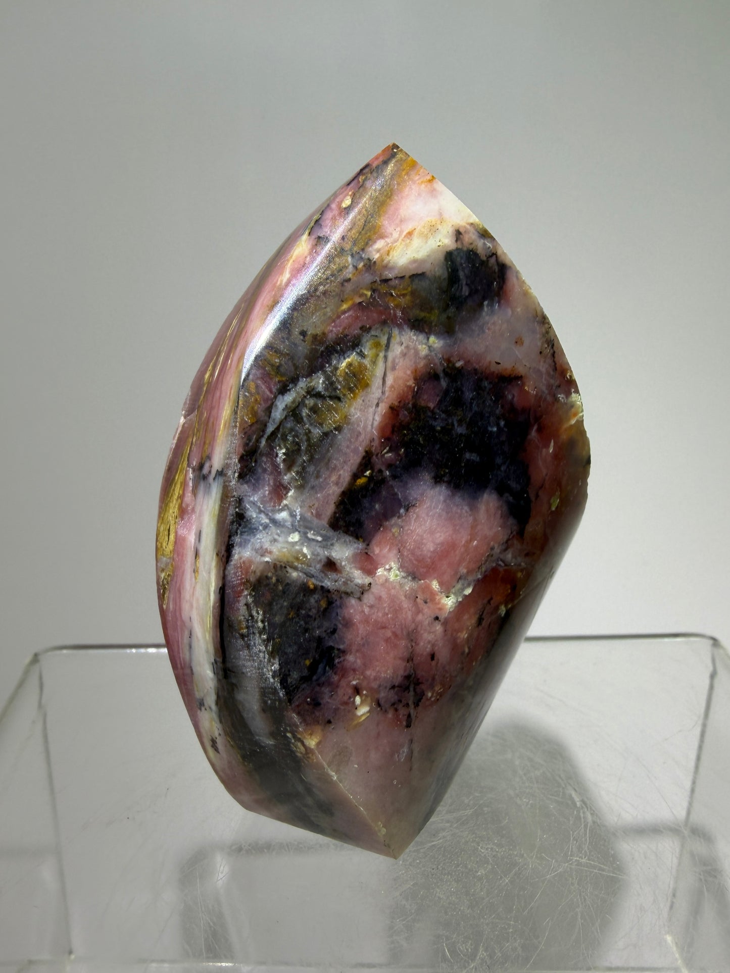 Strawberry Pink Opal Flame From Peru. Gorgeous Bright Colors And Patterns. Rare Display Crystal.