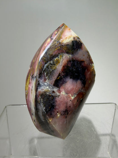Strawberry Pink Opal Flame From Peru. Gorgeous Bright Colors And Patterns. Rare Display Crystal.