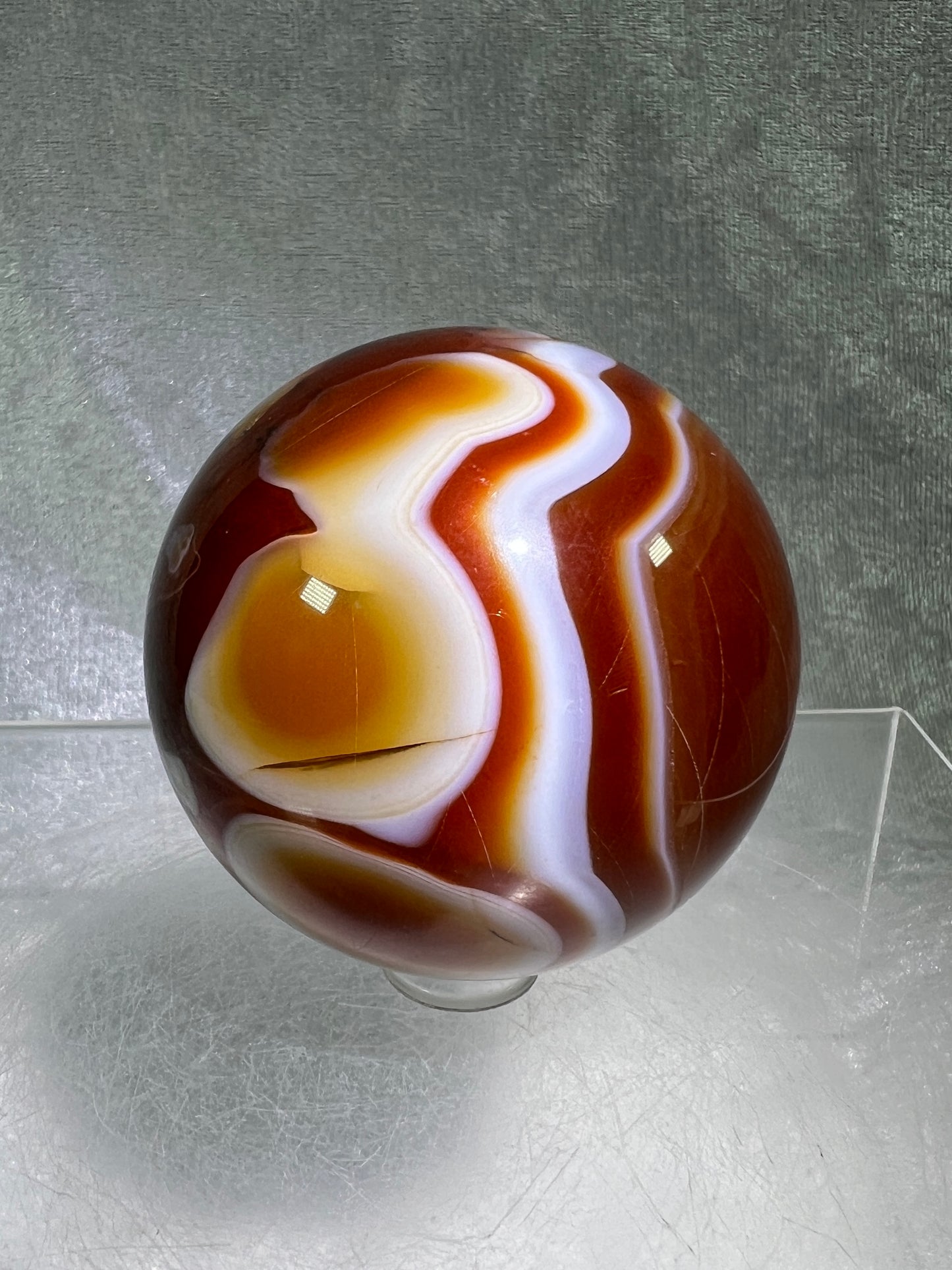 Carnelian Agate Sphere. 60mm. Incredible Colors And Banding