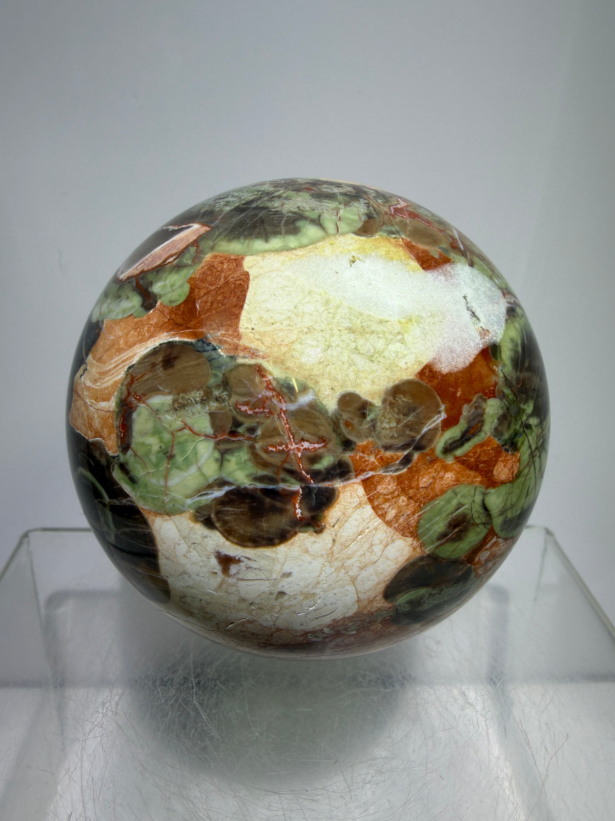 Money Agate Crystal Sphere. 73mm. Very Rare Shades Of Green. Stunning Druzy Indonesian Bloodstone. Amazing Colors And Patterns
