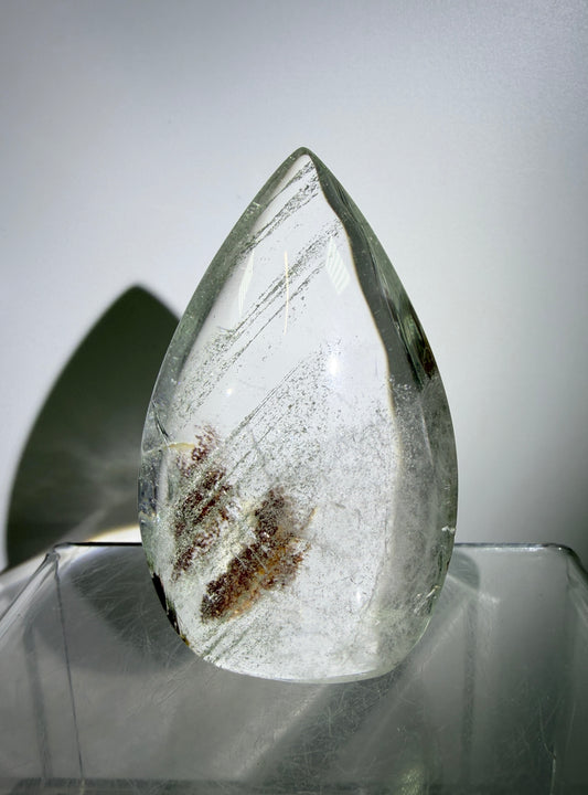Garden Quartz Crystal Flame. Amazing Landscape And Green Phantoms. Rare Lodolite Quartz Flame