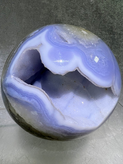 Blue Lace Agate Sphere. 74mm. Large Sugar Druzy Blue Lace Sphere. Stunning Collectors Piece.