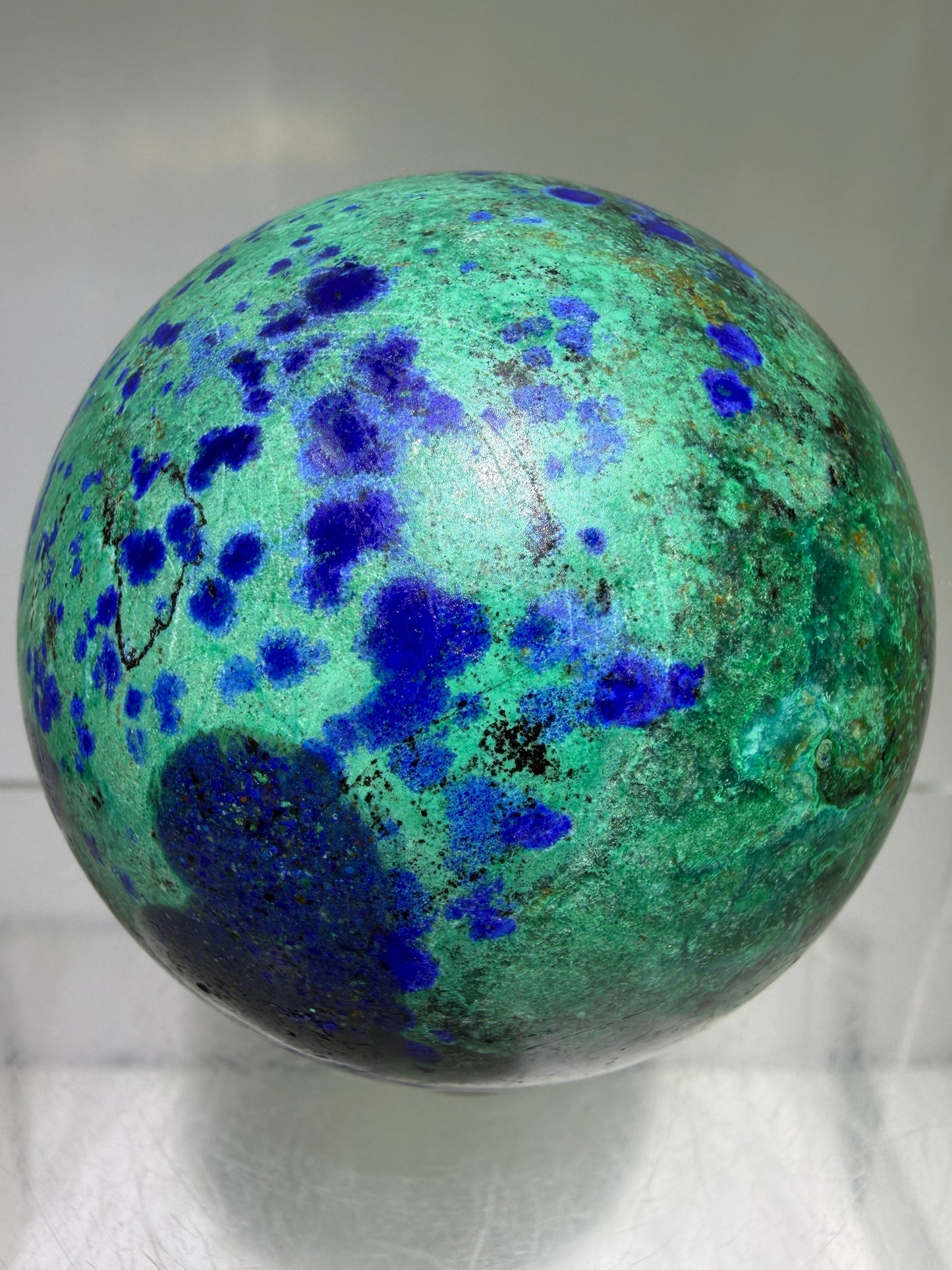 Azurite and Malachite Crystal Sphere. 56mm. Beautiful Deep Colors And Patterns. Stunning Rare Display Piece!