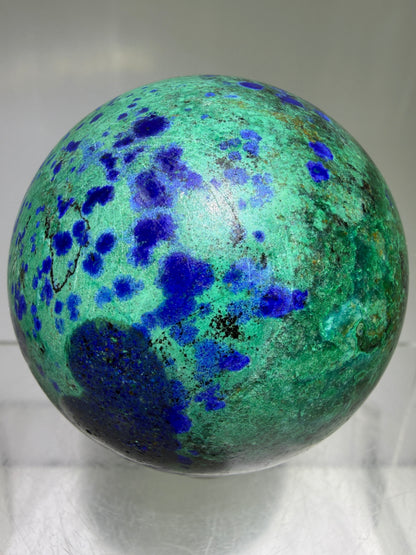 Azurite and Malachite Crystal Sphere. 56mm. Beautiful Deep Colors And Patterns. Stunning Rare Display Piece!