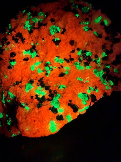 Franklinite, Willemite, And Calcite UV Specimen. Beautiful UV Reactive Crystals With Stunning Colors. High Quality Display Crystal