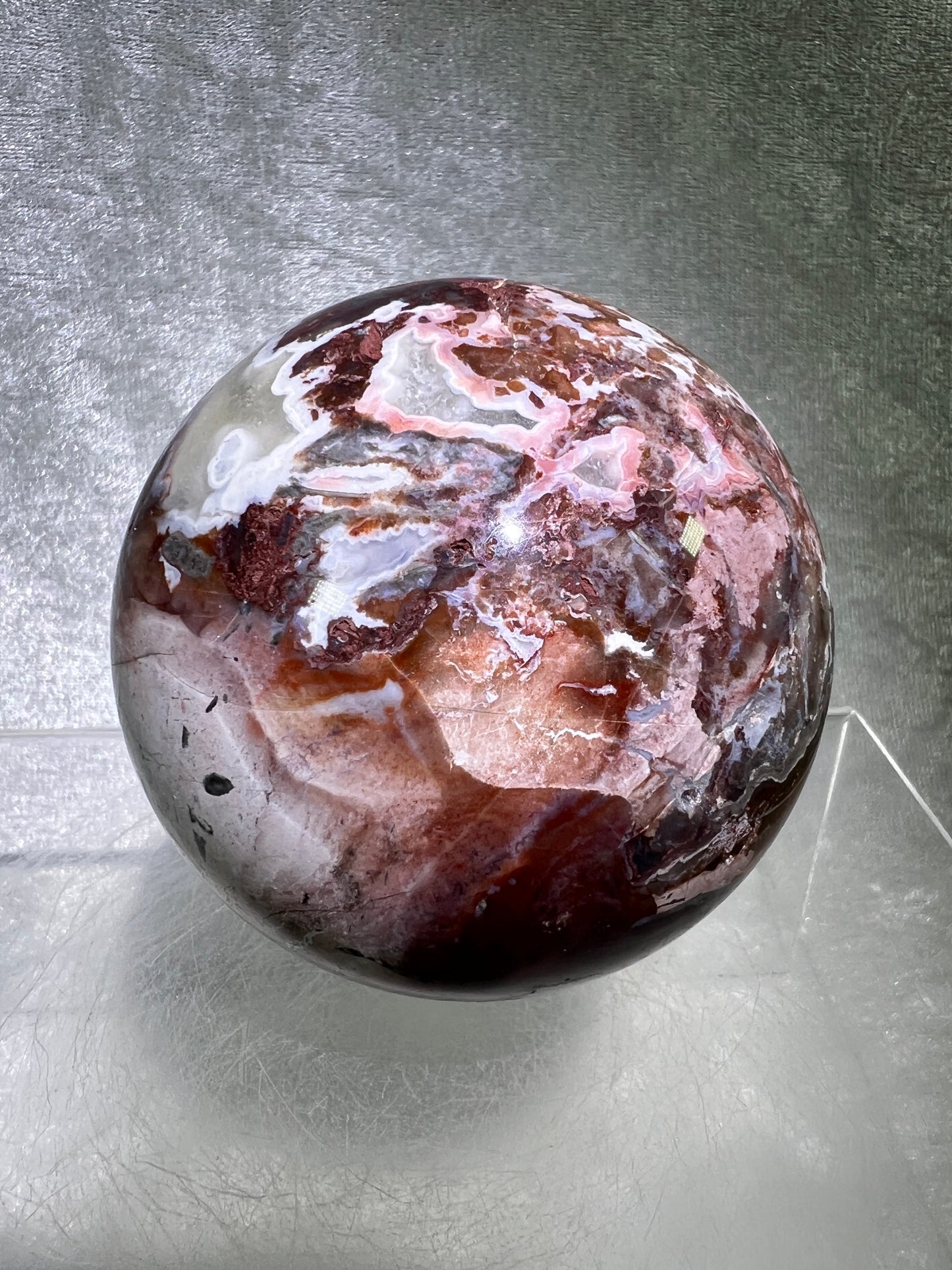 Mexican Crazy Lace Agate Sphere. 70mm. Very Rare Shades Of Pink And Gorgeous Patterns.
