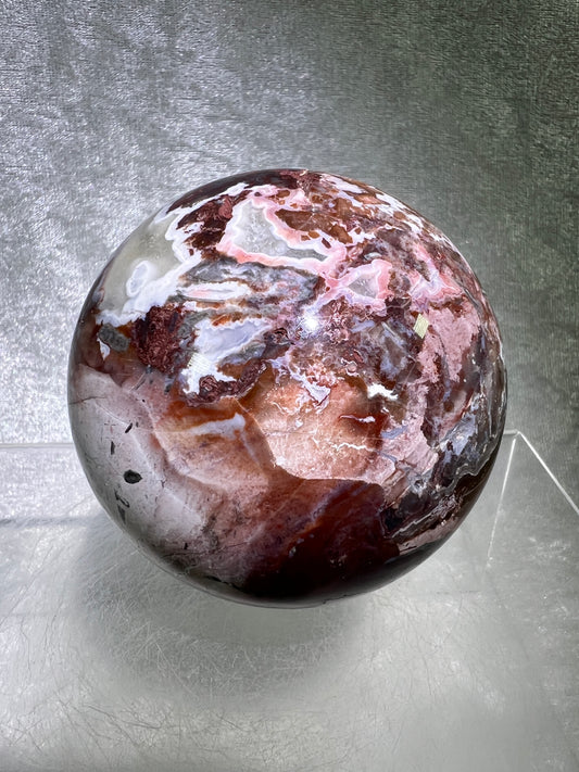 Mexican Crazy Lace Agate Sphere. 70mm. Very Rare Shades Of Pink And Gorgeous Patterns.