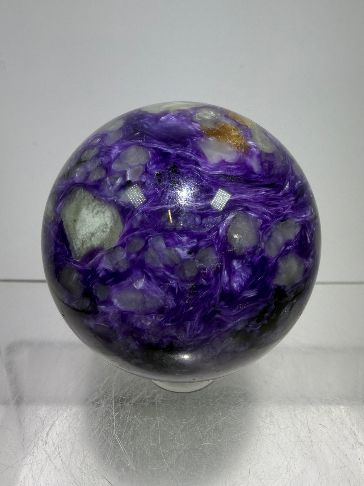 Charoite Crystal Sphere. 50mm. High Quality Beautiful Crystal. Amazing Patterns And Flash. Stunning Rare Crystal
