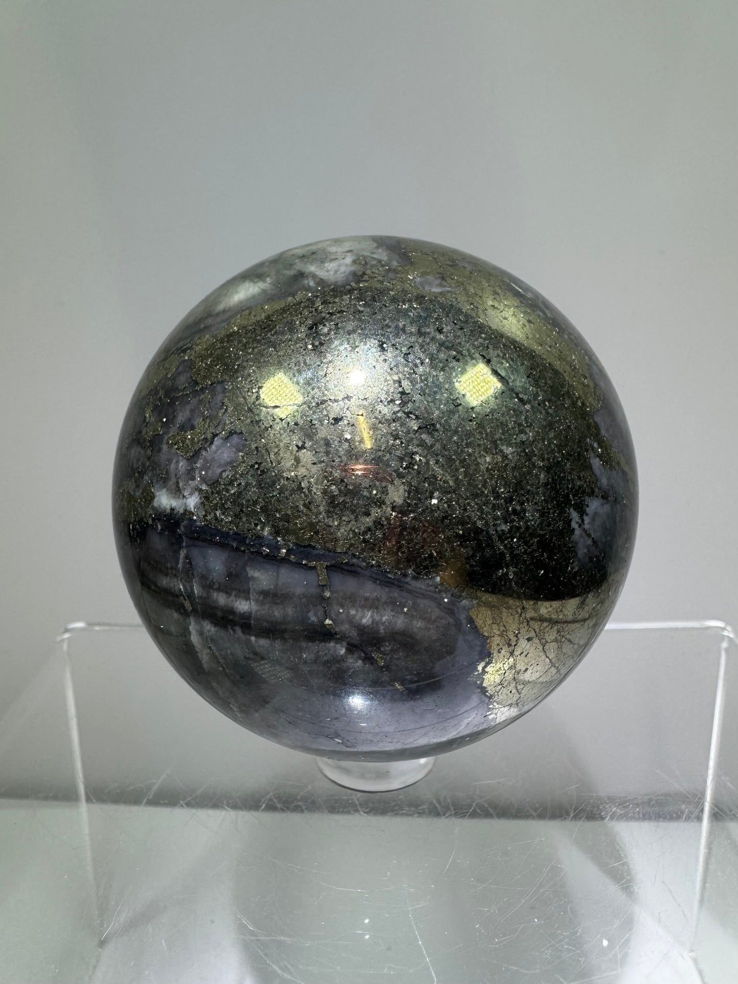Pyrite And Purple Agate Sphere. 62mm. Beautiful Color Combination. Unique Display Sphere.