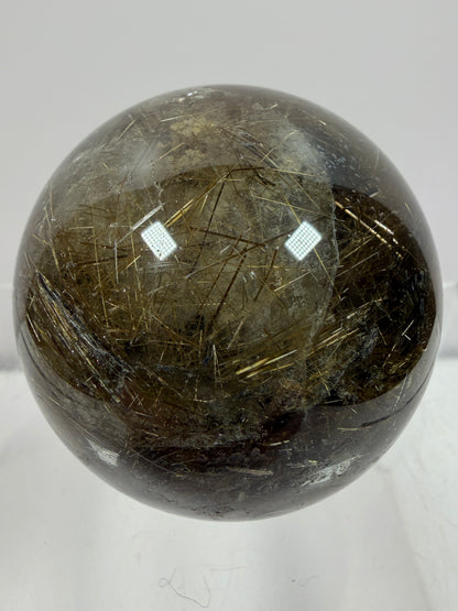 Rutile Quartz Sphere. 49mm. Beautiful Rare Golden Rutilated Quartz. Very Full Of Rutile And Hematite Inclusions