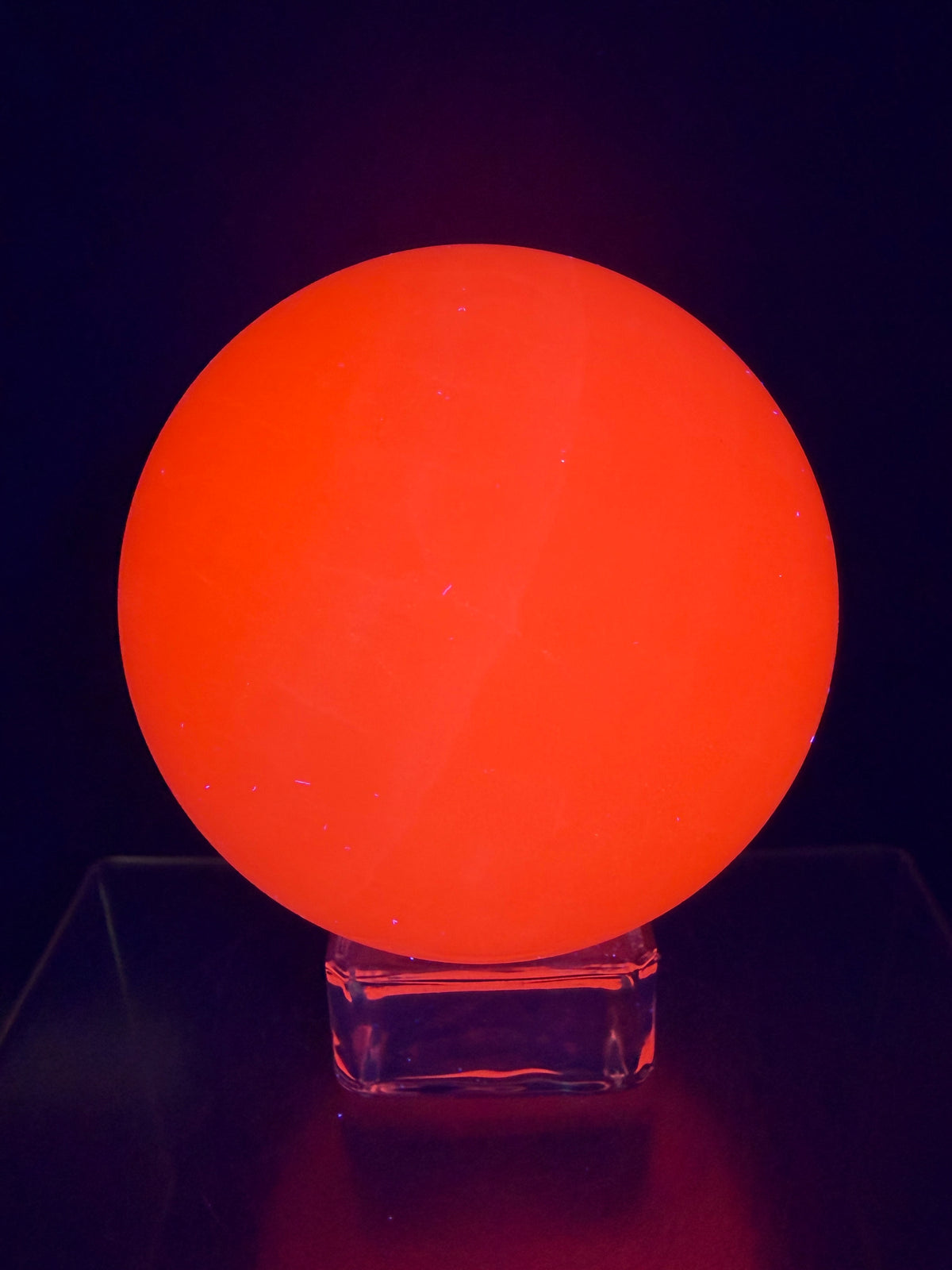 Mangano Calcite Sphere. 70mm. Very Intense Orange UV Reaction. Large High Quality Display Crystal.