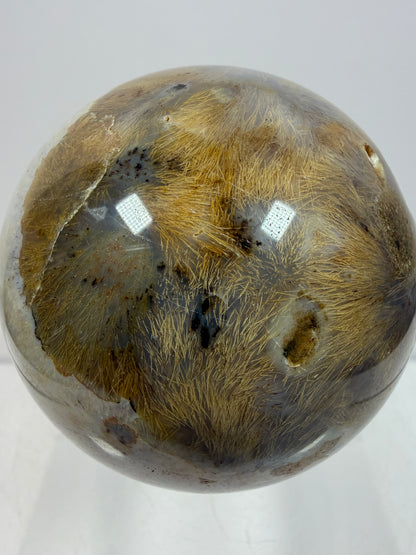 Sagenite Crystal Sphere. 61mm. Incredible Sagenite Plumes With Dendritic Agate. Rare And Unique Crystal Display Sphere