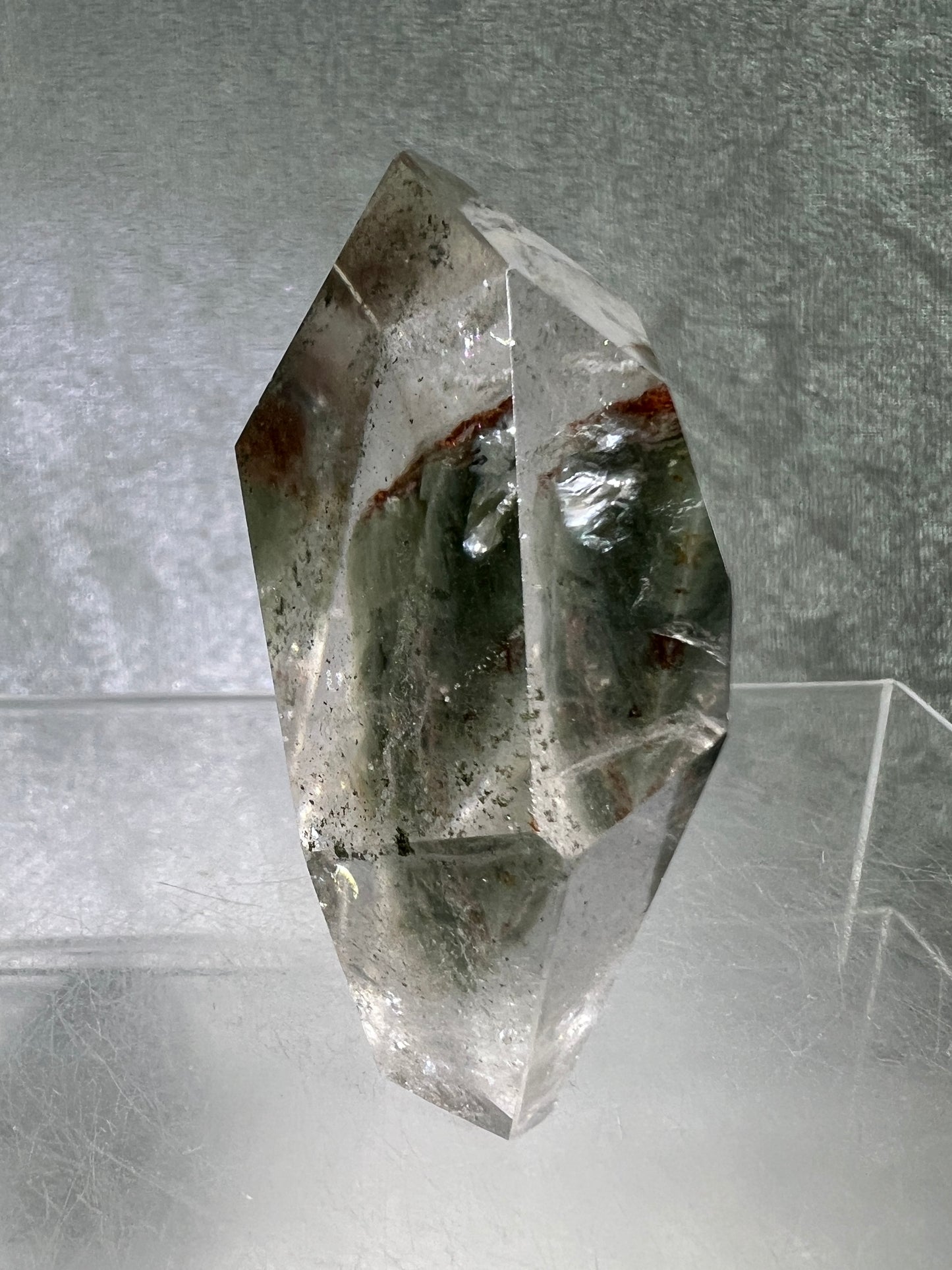 Garden Quartz Polished Freeform. Stunning Green And Orange Landscape Quartz. Incredible Standing Lodolite Freeform.