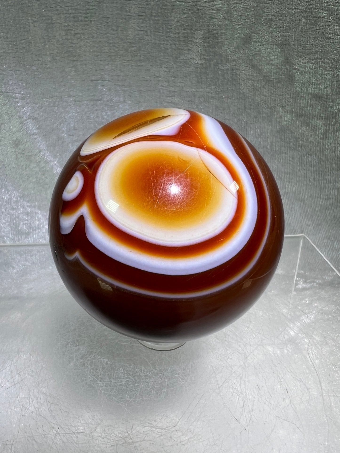Carnelian Agate Sphere. 60mm. Incredible Colors And Banding