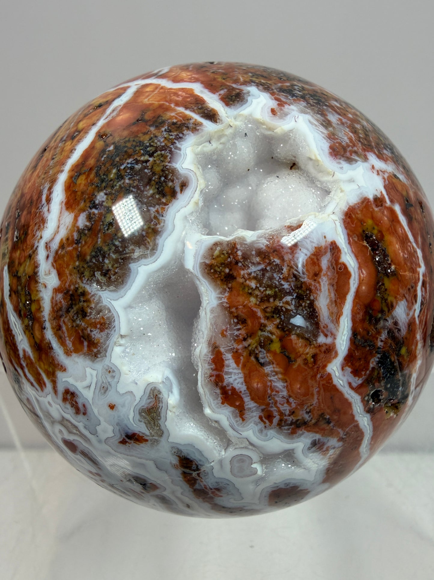 Ocean Jasper Sphere. 61mm. Beautiful Sugar Druzy Sphere. High Quality With Gorgeous Rare Colors