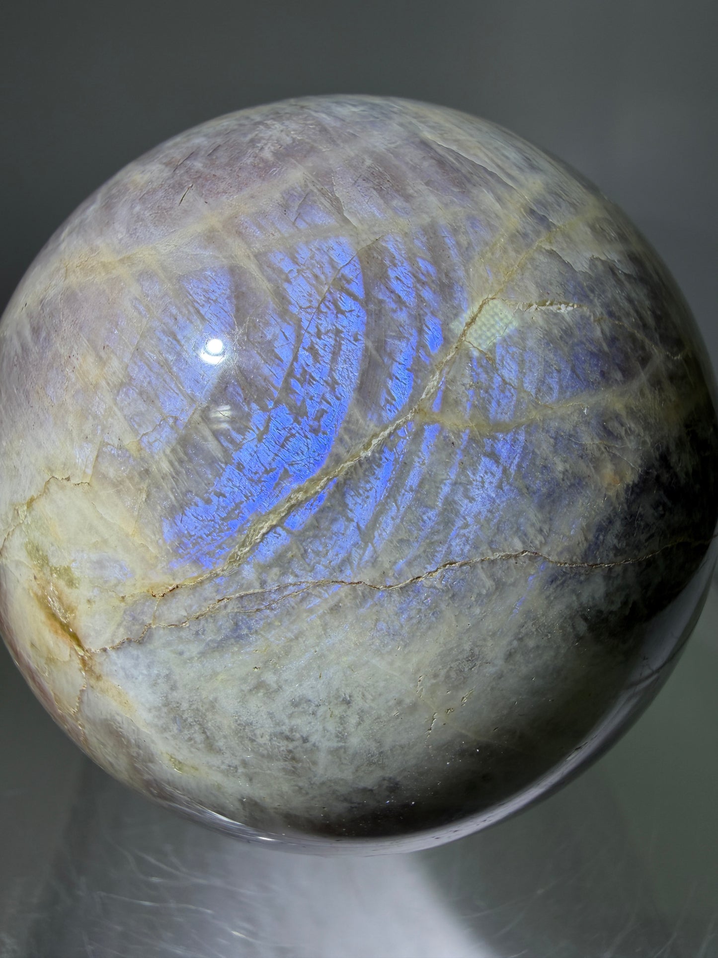 Black Moonstone And Sunstone Crystal Sphere. 64mm. Stunning Bright Flash. Gorgeous Display Sphere