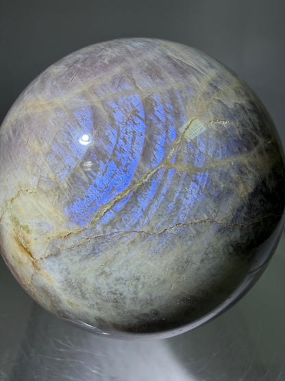 Black Moonstone And Sunstone Crystal Sphere. 64mm. Stunning Bright Flash. Gorgeous Display Sphere