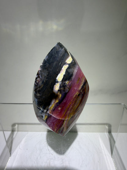 Strawberry Pink Opal Flame From Peru. Gorgeous Bright Colors And Patterns. Rare Display Crystal.