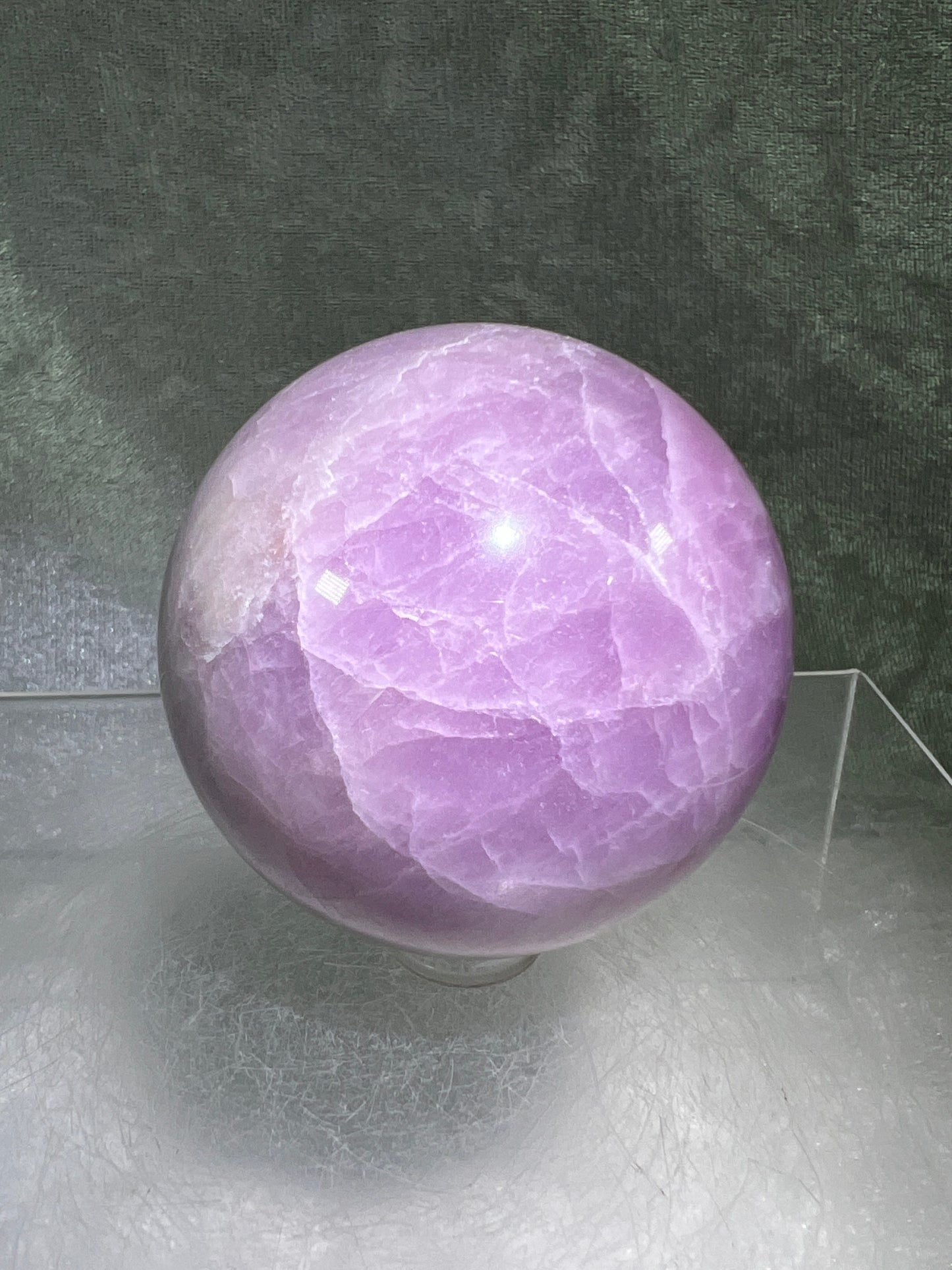 Kunzite Crystal Sphere. 58mm. Rare Stunning Display Sphere. Beautiful Lavenders With Amazing Flash!