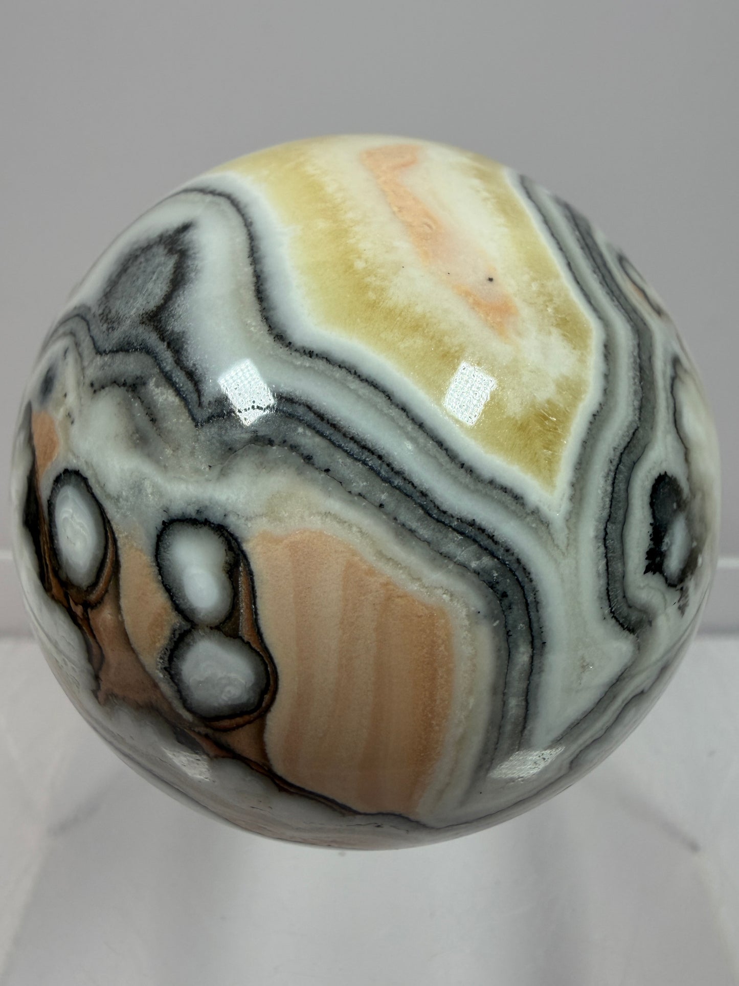 Banded Zebra Calcite Sphere. 55mm. Gorgeous Calcite Display Sphere. Rare Colors With Stunning Patterns