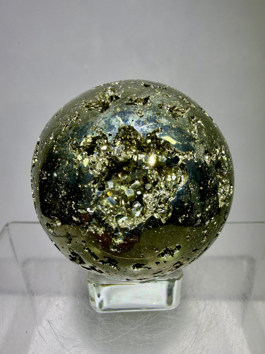 Pyrite Crystal Sphere. 52mm World Class Display Sphere From Peru. Gorgeous Top Quality Cubic Druzy