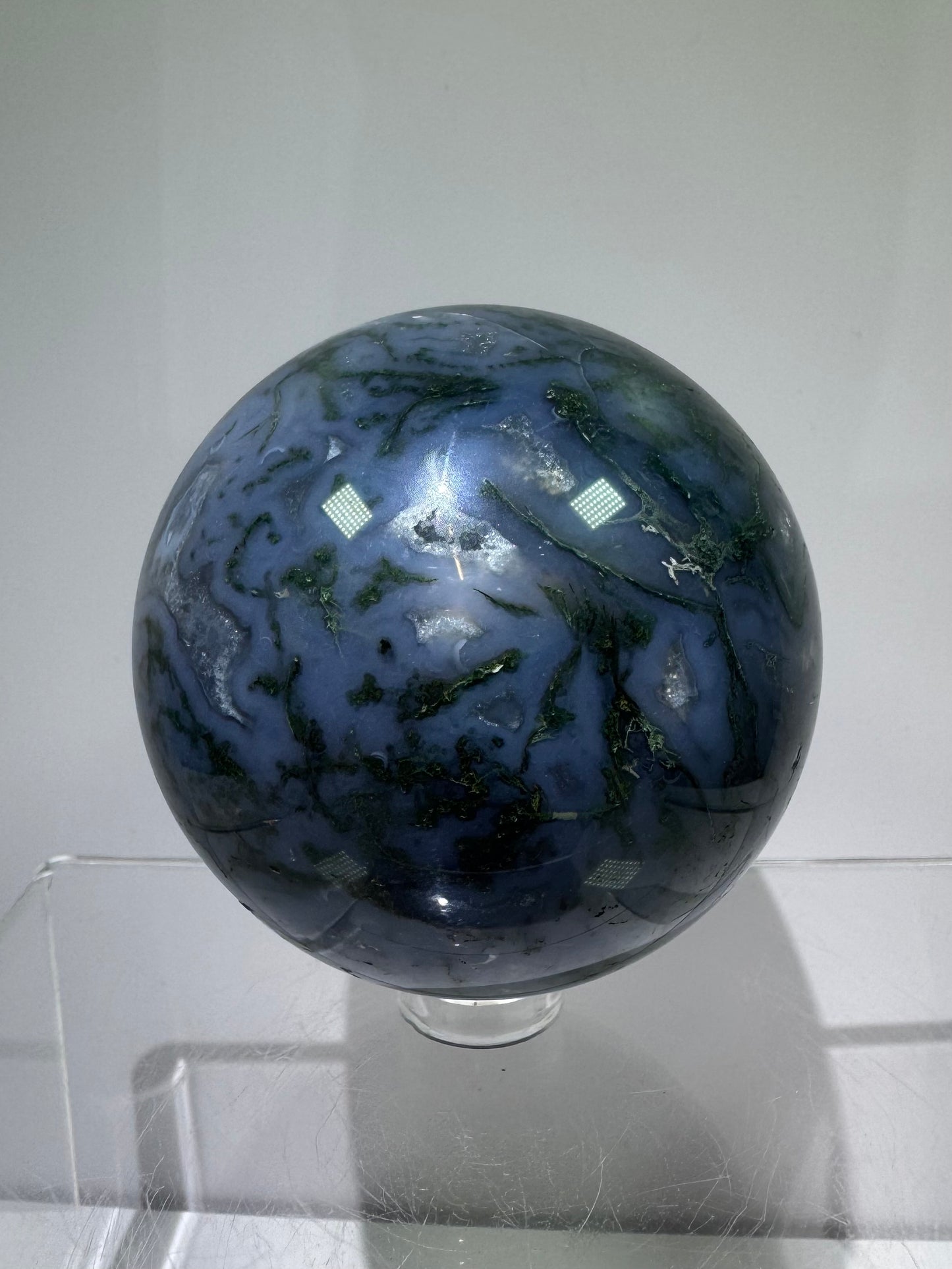 Moss Agate Sphere. 62mm. Beautiful Druzy Blue Moss Agate. Rare Colors With Gorgeous Patterns.