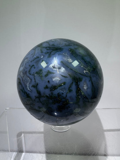Moss Agate Sphere. 62mm. Beautiful Druzy Blue Moss Agate. Rare Colors With Gorgeous Patterns.