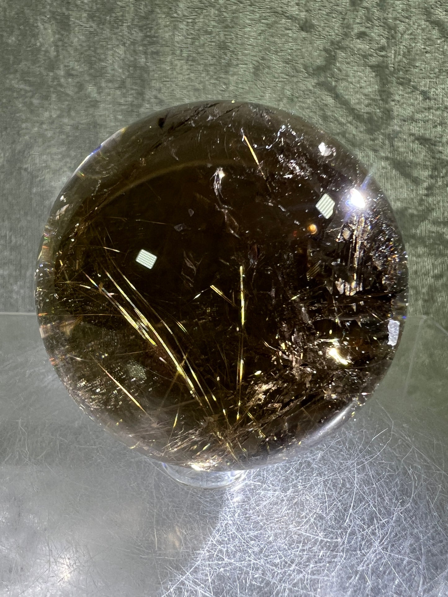 Rutile Quartz Sphere. 58mm. Gorgeous Smoky Quartz With Stunning Golden Rutile Inclusions.