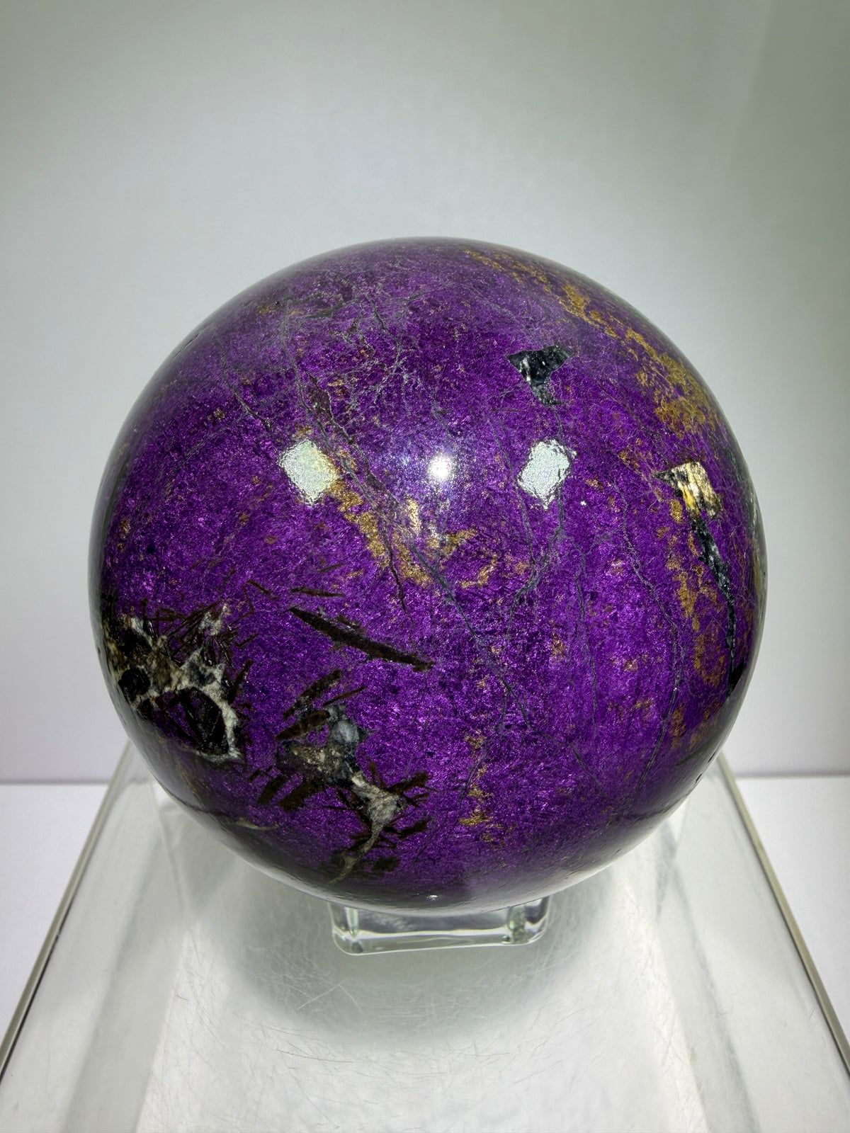 Purpurite Crystal Sphere. 86mm. Extra Large Rare Display Crystal From Brazil. Stunning Purple Flash!