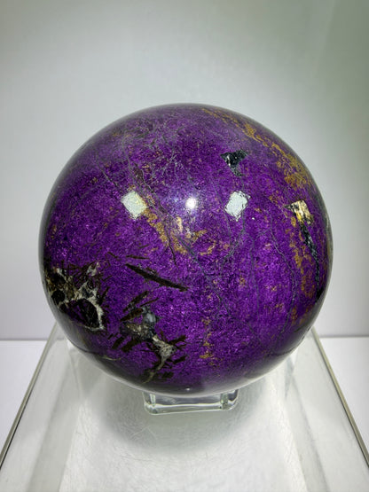 Purpurite Crystal Sphere. 86mm. Extra Large Rare Display Crystal From Brazil. Stunning Purple Flash!