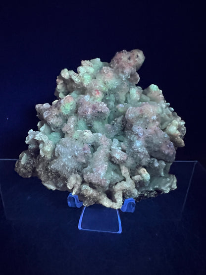 Selenite With Druzy Fluorite. Very Unique Mineral Specimen From Mexico. UV Reactive Display Crystal.
