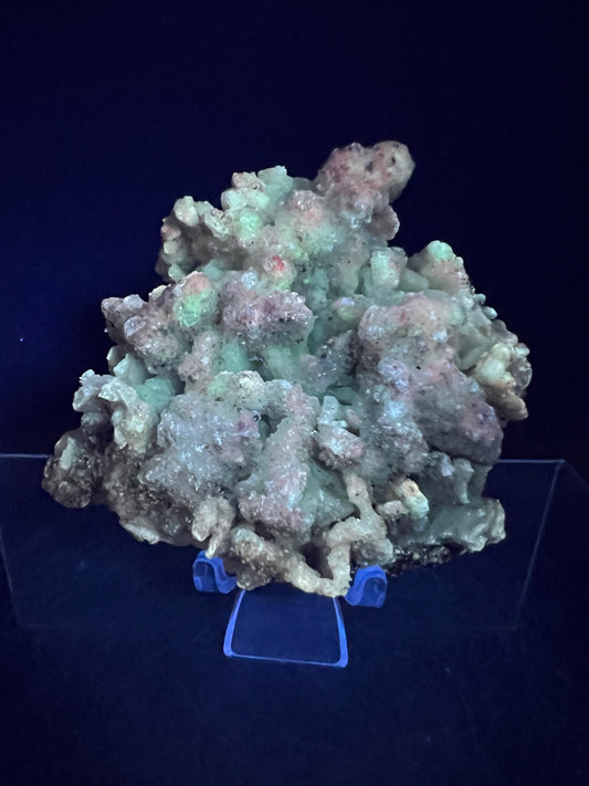 Selenite With Druzy Fluorite. Very Unique Mineral Specimen From Mexico. UV Reactive Display Crystal.