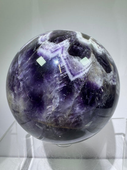 Dream Amethyst Sphere. 75mm. Large Chevron Amethyst Crystal. Beautiful Colors And Patterns