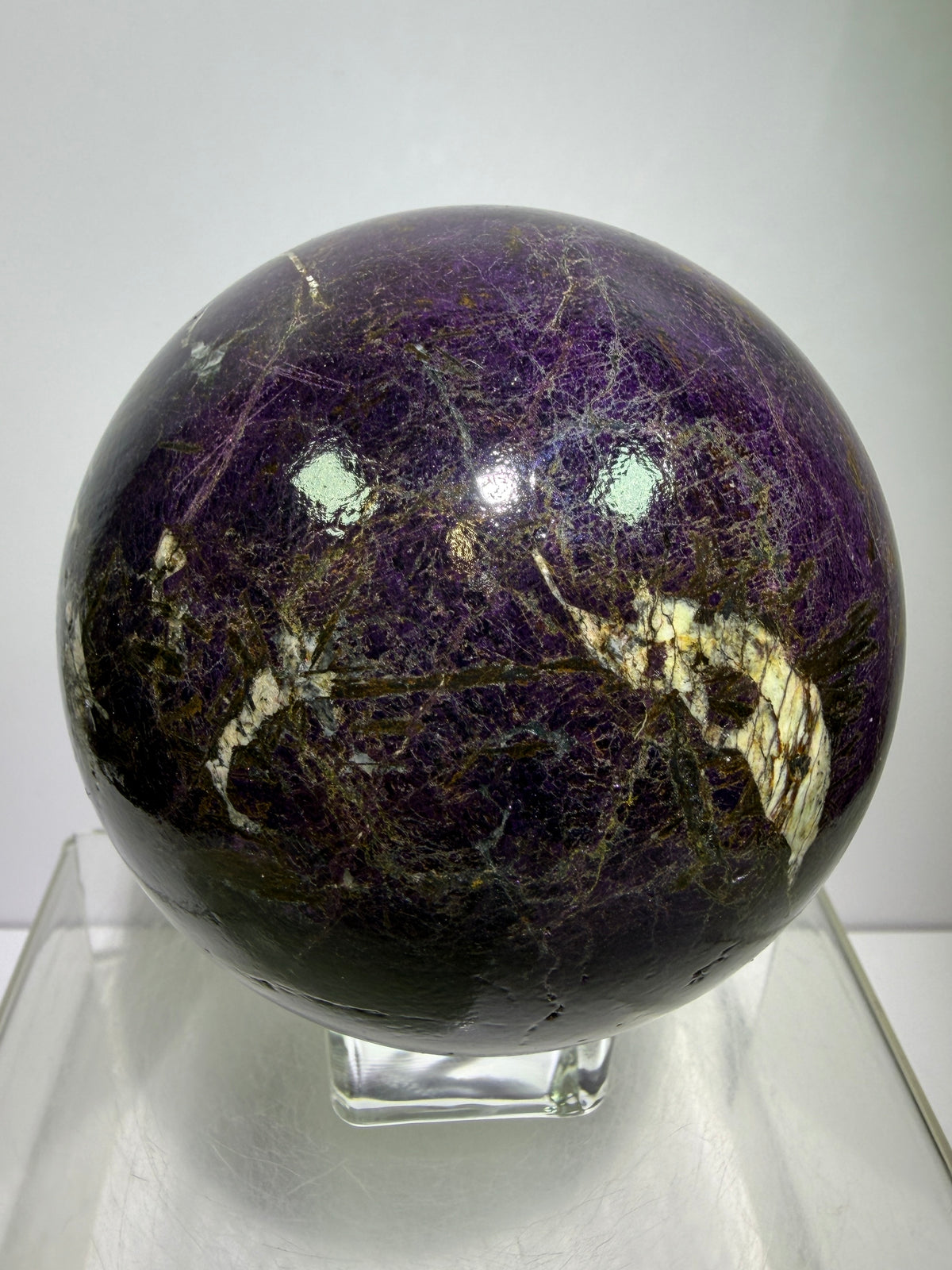 Purpurite Crystal Sphere. 86mm. Extra Large Rare Display Crystal From Brazil. Stunning Purple Flash!