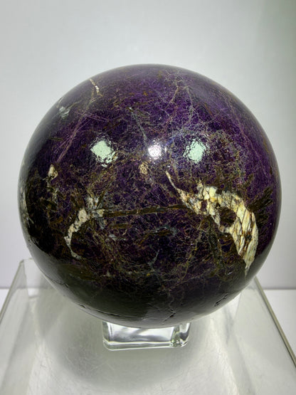 Purpurite Crystal Sphere. 86mm. Extra Large Rare Display Crystal From Brazil. Stunning Purple Flash!