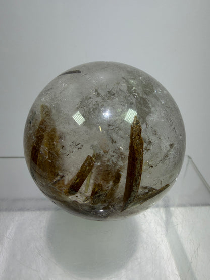 Tourmaline Quartz Sphere. Rare Tourmaline Sphere With Rainbows. Tourmalinated Quartz Display Crystal
