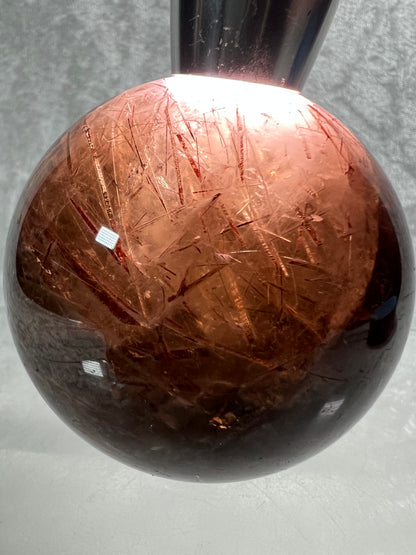 Tourmalinated Quartz Sphere. 66mm. Gorgeous Red Tourmaline Inclusions. Unique And Rare Display Sphere.