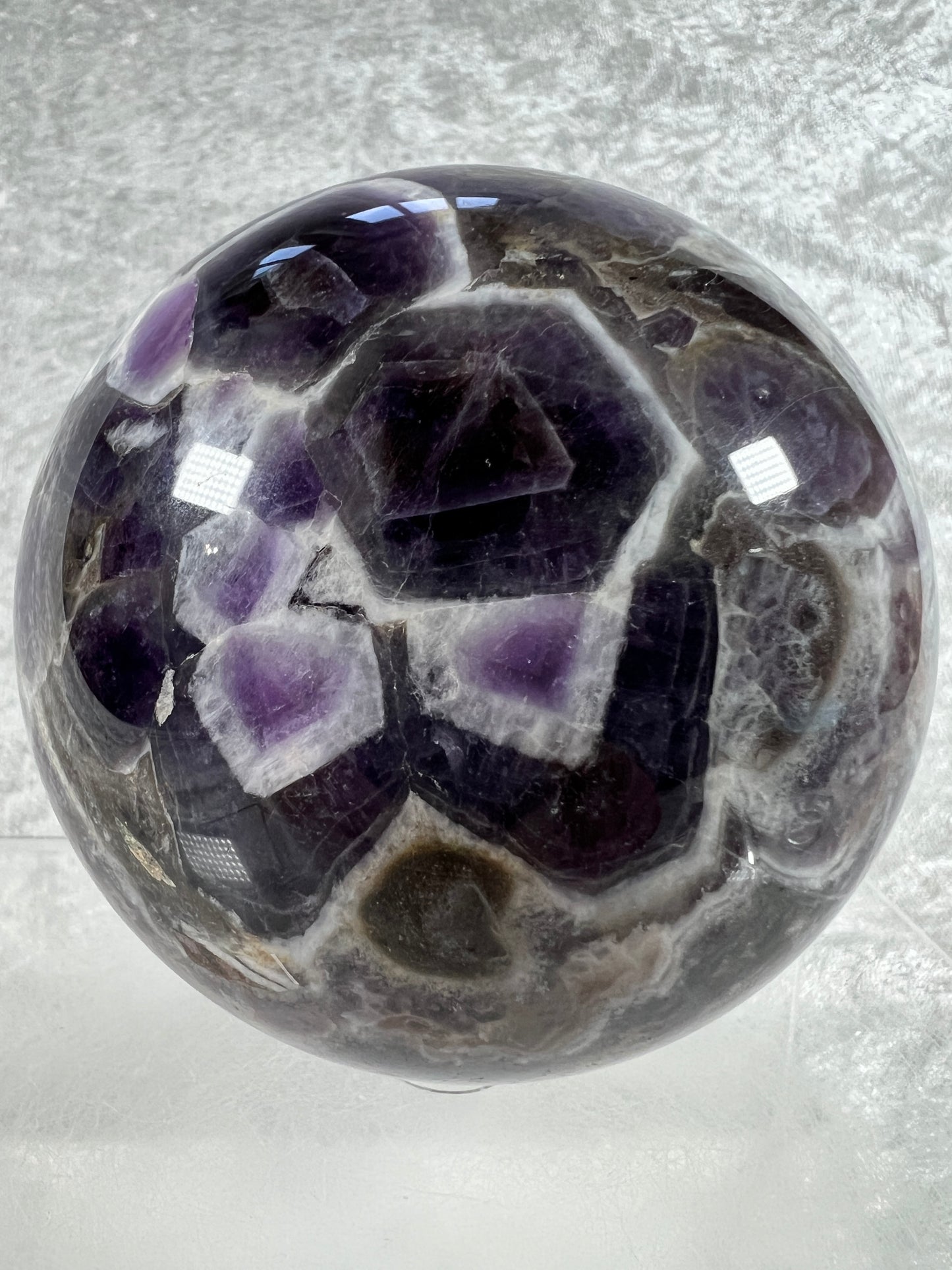 Dream Amethyst Sphere. 88mm. Large Chevron Amethyst Crystal. Beautiful Colors And Patterns