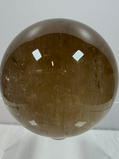 Rutile Quartz Sphere. 55mm. Unique Smoky Quartz With Stunning Golden Rutile Inclusions.