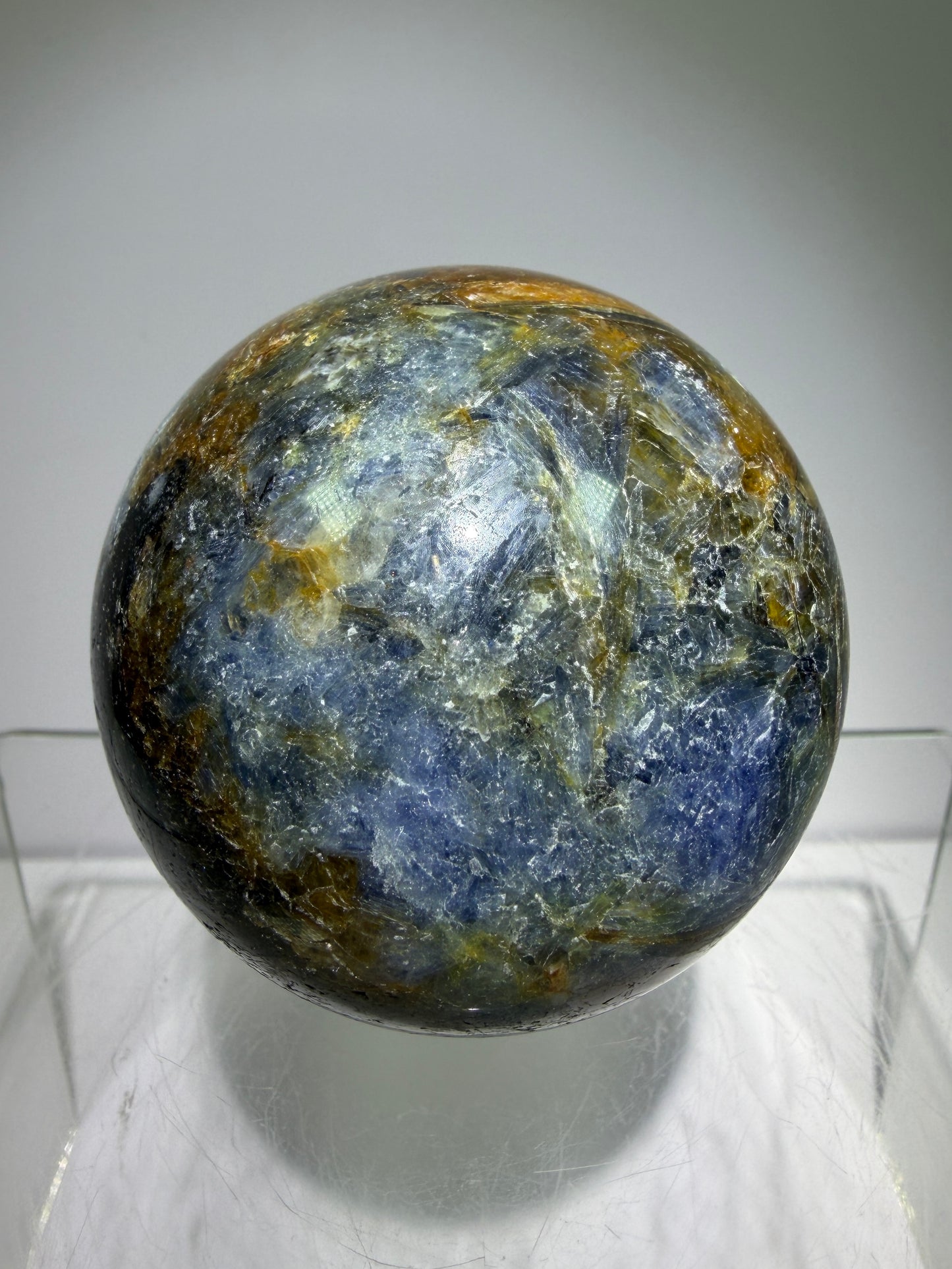 Kyanite Crystal Sphere. 58mm. Amazing Blue Kyanite Display Sphere. Rare Crystal With Stunning Flash