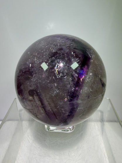 Phantom Amethyst Sphere. 74mm. Gorgeous Amethyst With Nice Rainbows. Amazing Display Sphere.