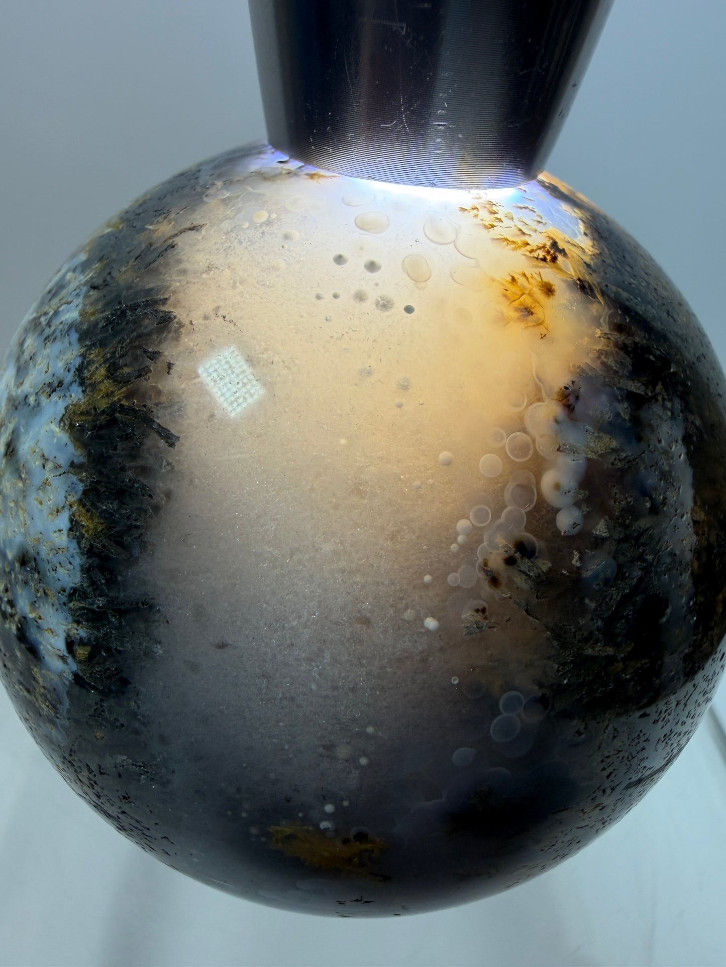 Sagenite Crystal Sphere. 66mm. Incredible Sagenite Plumes With Dendritic Agate. Rare And Unique Crystal Display Sphere