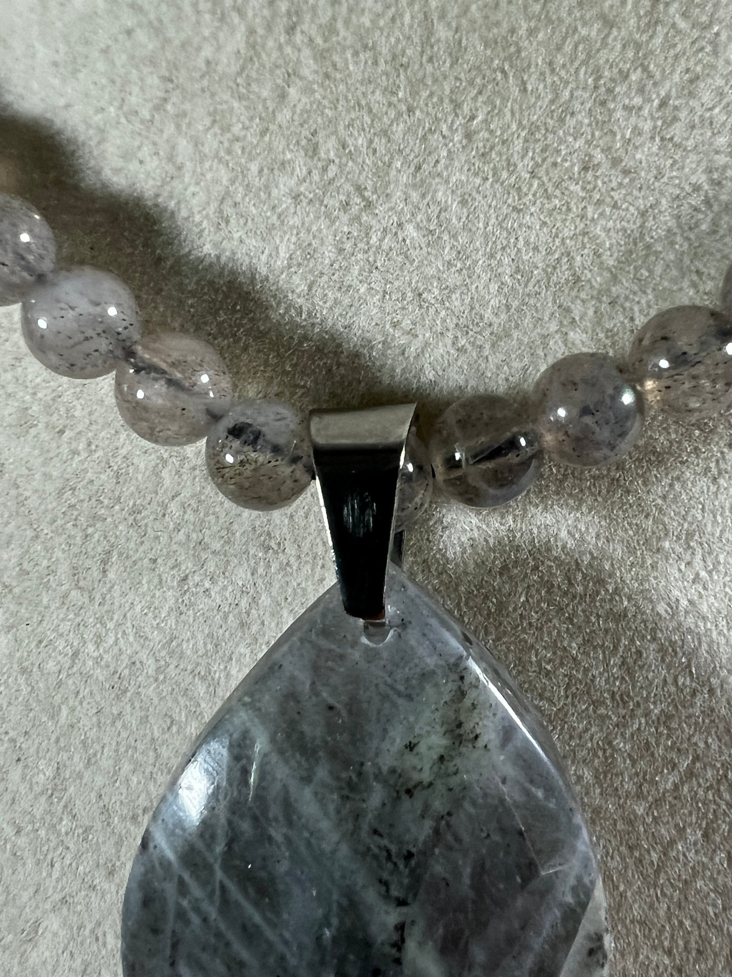 Labradorite Crystal Pendant. Stunning High Quality Jewelry. Custom Made Labradorite Beaded Necklace