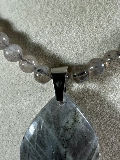 Labradorite Crystal Pendant. Stunning High Quality Jewelry. Custom Made Labradorite Beaded Necklace