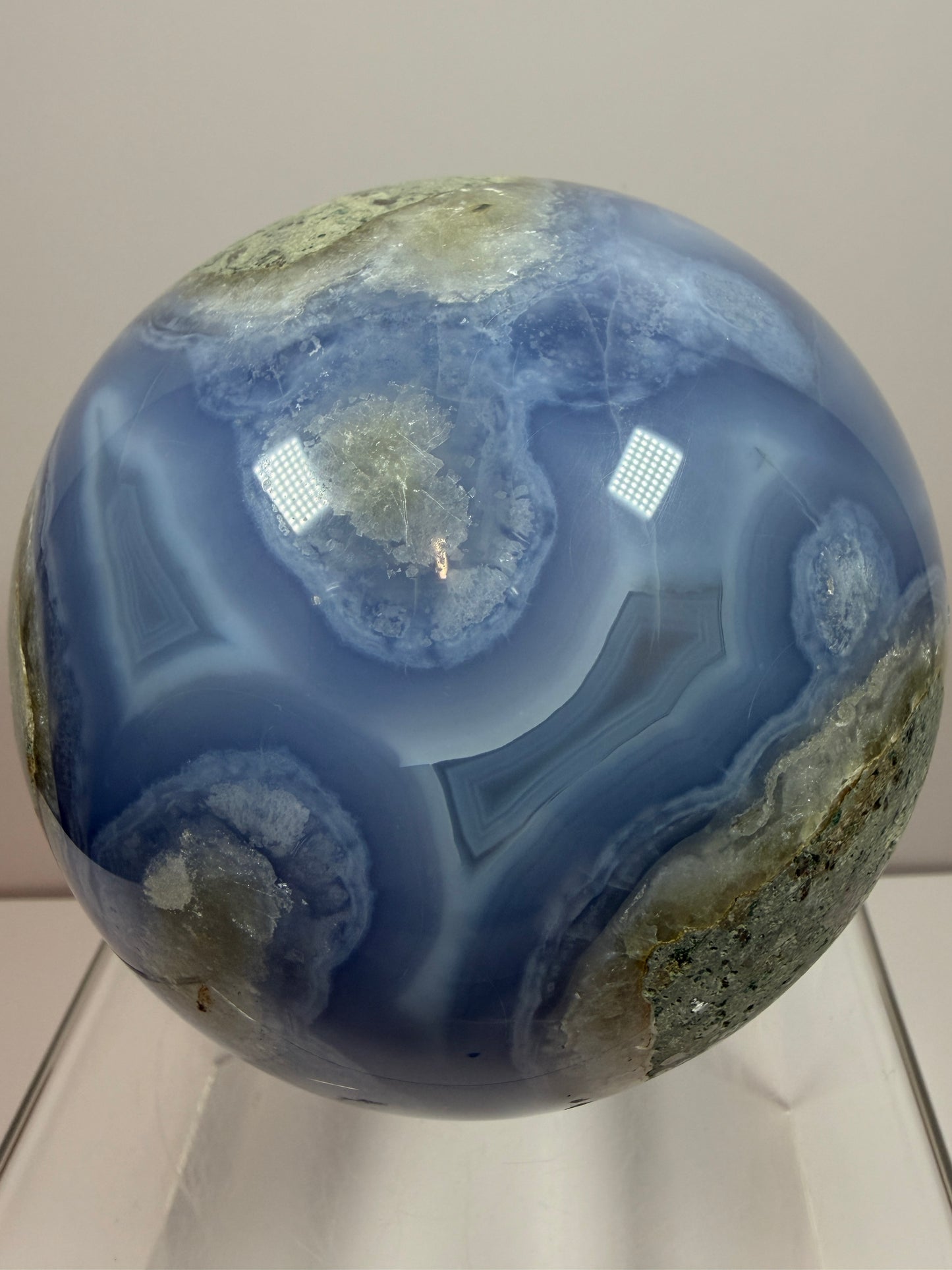 Blue Lace Agate Sphere. 106mm. XL Druzy Blue Lace Sphere. High Quality Intense Blue. Stunning Collectors Piece.