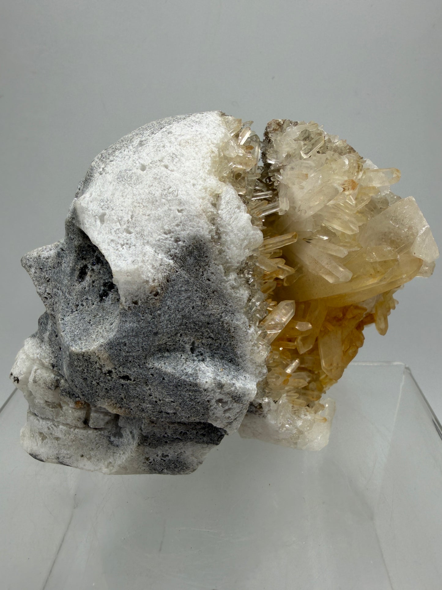 Quartz Cluster Skull Carving. Very Unique And Interesting Display Crystal
