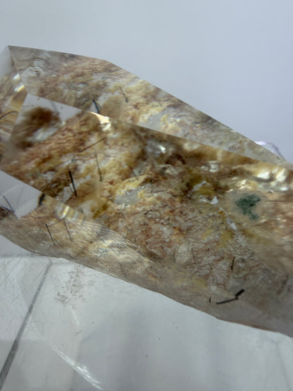 Garden Quartz Polished Freeform. Gorgeous Tourmaline And Scenic Quartz From Brazil. Very High Quality Lodolite Freeform.