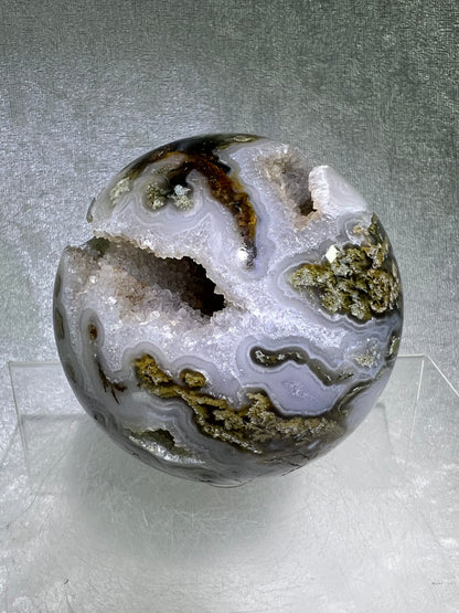 Moss Agate Sphere. 76mm. Amazing Druzy Scenic Moss Agate. Rare Colors With Gorgeous Patterns.
